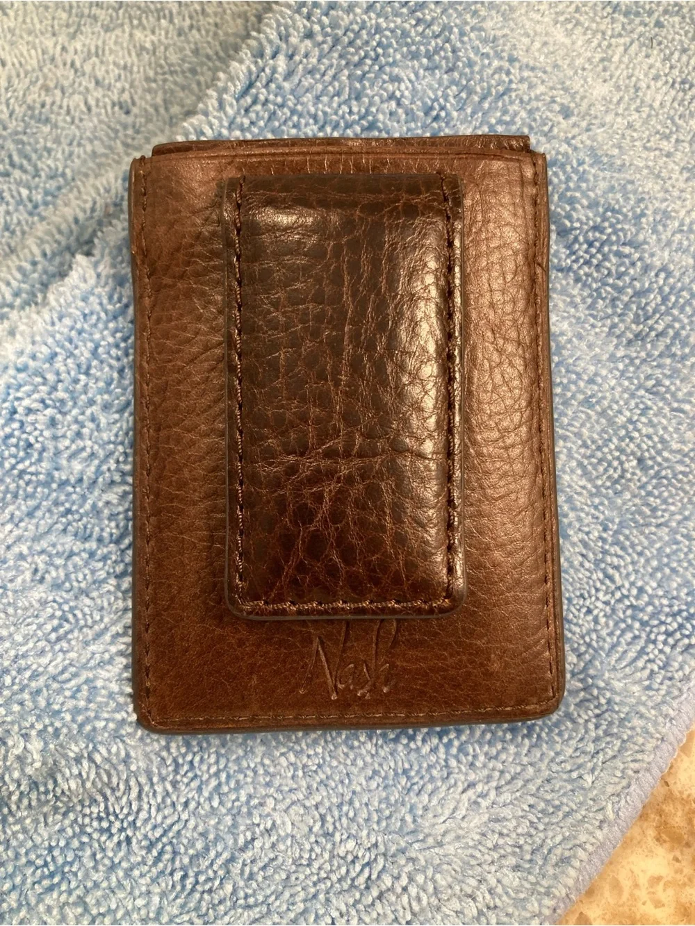 Patricia Nash Dark Brown Leather Money Clip with Gold Tone Clip